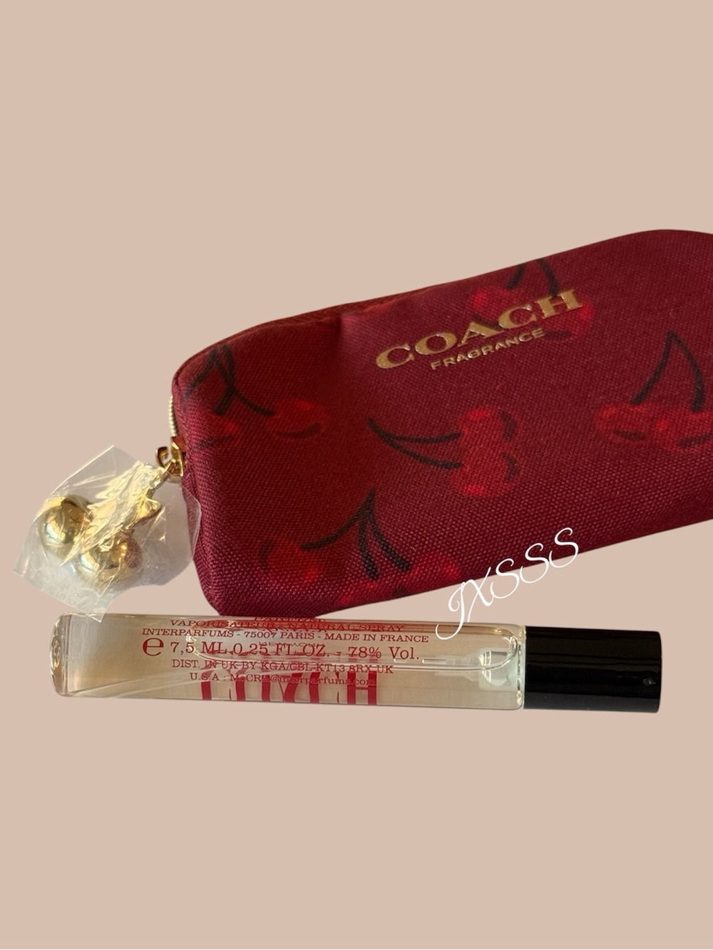 Red-Gold Coach Beauty (Cherry-Print) Mini Coin-Pouch/Fragrance SET - Picture 10 of 12